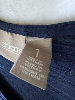 Chicos Tops Size 1 3/4 Sleeves Blue Asymmetrical Hem Womens Medium Blue Top