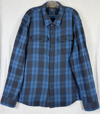 LL Bean Signature Heritage Textured Flannel Shirt XXL Blue Plaid Slim Fit 514244