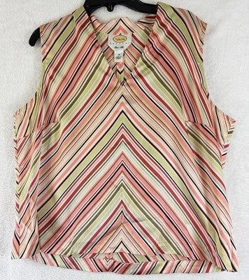 Vintage Talbots Top 14 100% Silk Sleeveless Striped Womens V Neck Blouse