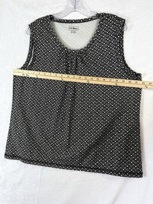LL Bean Tops Women XL Petite Sleeveless Knit Tee Black Ivory Print Tencel