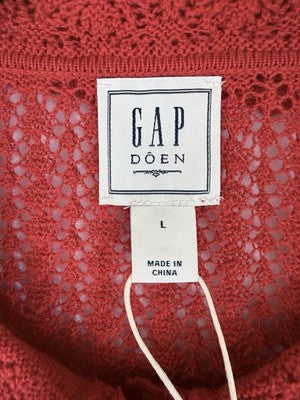 Gap x Dôen Linen Cardigan Large Women Red Short Puff Sleeve Button Front Top New
