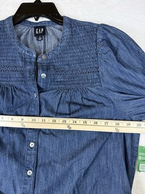Gap Denim Shirt Womens Small Tops Button Up Blue Puff Sleeve Lace Trim New NWT