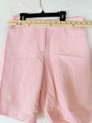 Talbots Perfect Shorts 6 Seersucker Pink White Striped 10” 100% Cotton Womens
