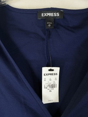 Express Dress XS Fit Flare Short Blue Long Sleeve Womens New NWT