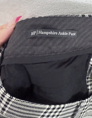 Talbots Hampshire Ankle Pants 16 Petite Gray Black White Plaid 16P Womens Pants