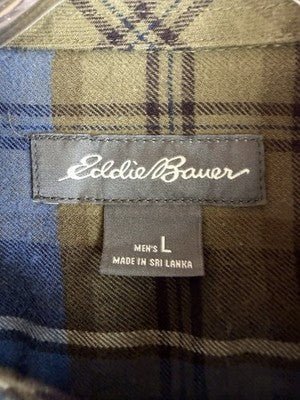 Eddie Bauer Flannel Shirt Mens Large Green Blue Button Up Long Sleeve Cotton