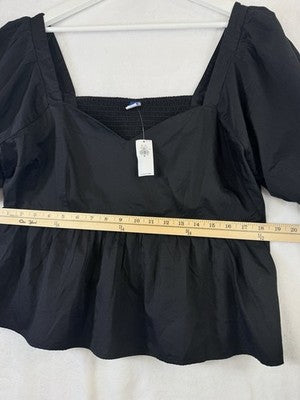 Old Navy XL Top Puff Sleeve Ruched Smocked Babydoll Swing Blouse Women Black New