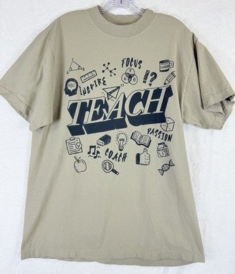 Shaka Wear T Shirt Medium Teacher Teaching Short Sleeve Tee Beige