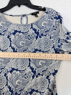 Talbots Small Petite Tops Long Sleeve Knit Stretch Blue Paisley