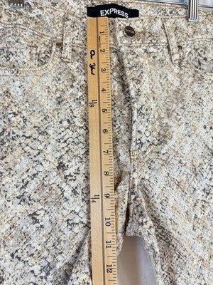 Express Jeans Women 8 Regular Skinny Mid Rise Animal Print Metallic Womens Beige