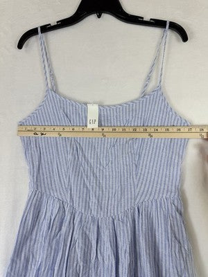 Gap Maxi Dress Medium Womens Sleeveless Linen Blend Blue Striped Drop Waist New
