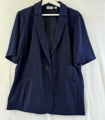 Susan Graver Large Cardigan Blazer Navy Blue Short Sleeve Womens