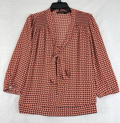 The Limited Top Medium Long Sleeve Red Print Blouse Pussy Bow Tie Womens