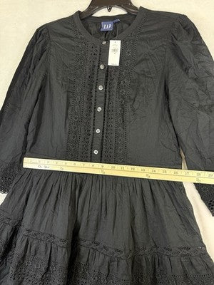 Gap Lace Trim Mini Dress Medium Fit & Flare Women Black 3/4 Sleeve Boho New