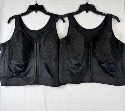 Comfort Choice Longline Bra 48B Black Posture Wireless Front Closure Lot 2 Lace