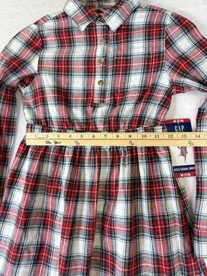 Gap Kids Dress Girls 7/8 Medium Red Plaid Flannel Fit Flare Long Sleeve New