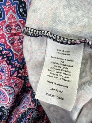 Talbots Tee XL Long Sleeve Cotton Stretch Top Purple Paisley Womens