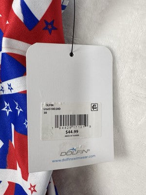 Dolfin Uglies 38 One Piece Swimsuit Red White Blue Womens USA NWT