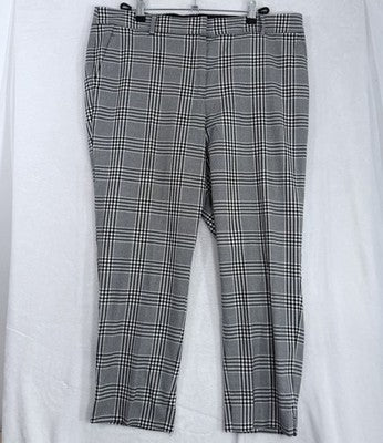 Talbots Hampshire Ankle Pants 16 Petite Gray Black White Plaid 16P Womens Pants