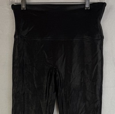 Spanx Leggings Large Black Faux Leather Womens Slimming Compression Shapewear