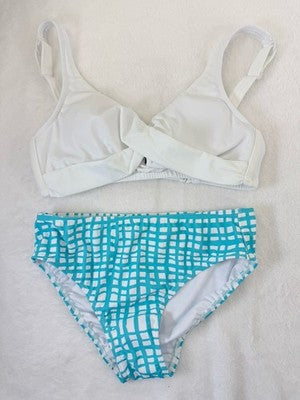 Venus Bikini Set Small Top 6 Bottom 4 White Aqua Blue Lift Wrap Swimsuit Womens