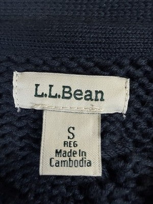 LL Bean Cardigan Sweater Womens Small Navy Blue Cable Knit Buttons 100% Cotton