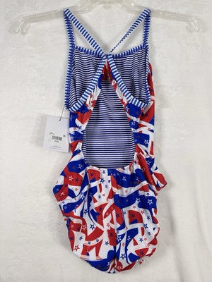 Dolfin Uglies 38 One Piece Swimsuit Red White Blue Womens USA NWT