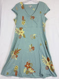 Toad And Co Rosemarie Dress Large Blue V Neck Floral Womens Fit Flare Knit