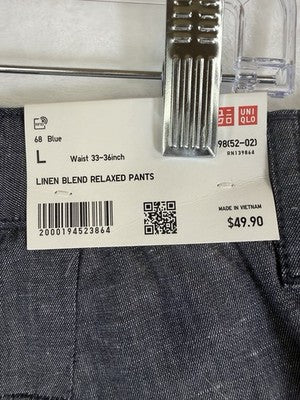 Uniqlo Linen Blend Relaxed Pants Large Blue Mens New NWT