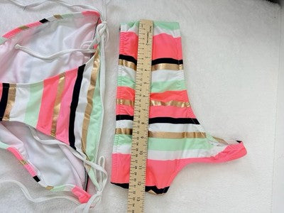 Venus Bikini Set Top Bottom One Shoulder Pink Striped Womens 6 Top 10 Bottoms