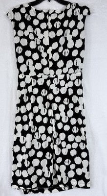 Jones New York Dress 6 Sleeveless Black White Floral Knee Length Polka Dot Women