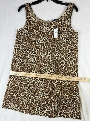Gap Denim Mini Dress Small Petite UltraSoft Leopard Print Sleeveless A Line New