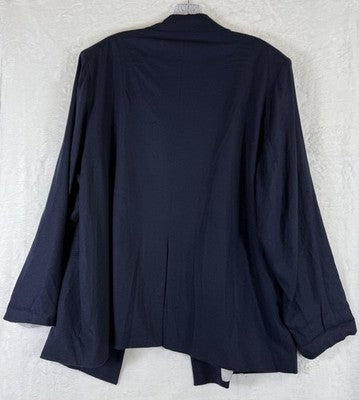 Tahari Blazer 1X Women Linen Blend Navy Blue Open Front Jacket Plus Size