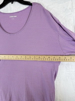 Lands End Womens Tops Large Purple Stripe 3/4 Sleeve Tee T Shirt Cotton Modal