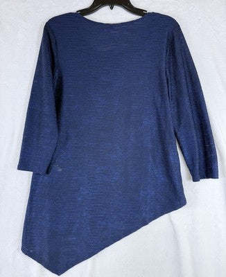 Chicos Tops Size 1 3/4 Sleeves Blue Asymmetrical Hem Womens Medium Blue Top