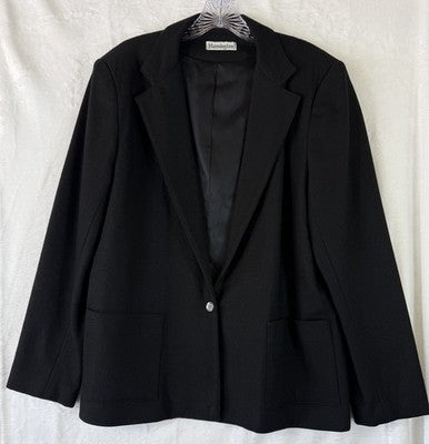 Vintage Wool Blazer 18 Black Made In USA 1 Button Womens Hannington