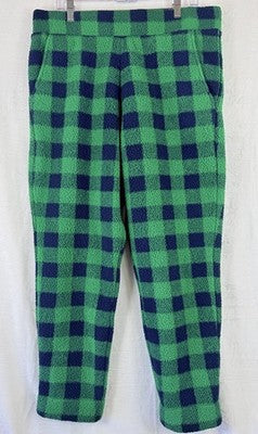 Lands End Sherpa Fleece Pajama Bottoms Large Womens Green Blue Plaid