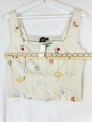 Gap Linen Blend Top Skort Set Medium Womens Beige Embroidered 2Pc Sleeveless New