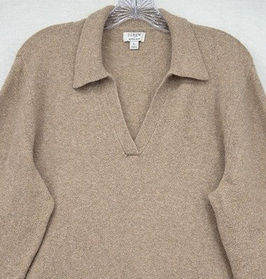J Crew Extra Soft Sweater Large Womens Beige Tan Long Sleeve Top Wool Blend