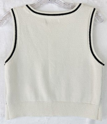 Hollister Cropped Sweater Vest Womens Large V Neck Argyle White Blue
