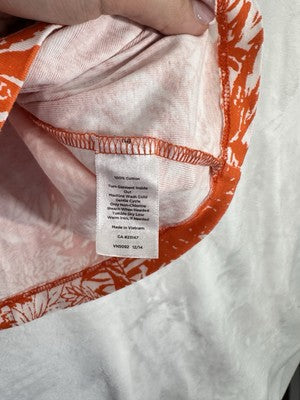 Talbots Medium Tee Short Sleeve Orange Floral Print Round Neck Womens Tops