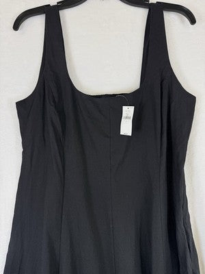 Gap Linen Blend Maxi Dress Large Women Black Sleeveless Fit & Flare Long New NWT