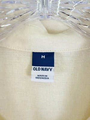 Old Navy Linen Shirt Dress Medium Ivory Shift Short Sleeve Button Front Womens