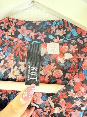 Kut From The Kloth Tops Small Long Sleeve Floral Sheer Button Up Womens