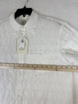 Gap X Doen Shirt XS Men Eyelet Button Up Short Sleeve Boho Off White New NWT
