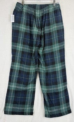Old Navy Flannel Pajama Pants Womens Medium Petite Green Blue Plaid PJ New NWT