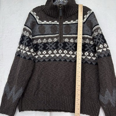 Garnet Hill Alpaca Wool Sweater Medium Fair Isle Brown Womens Tops 1/4 Zip