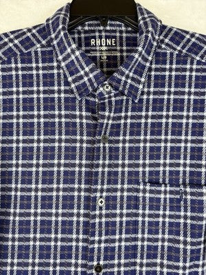 Rhone Hardy Flannel Shirt Large Blue Plaid Long Sleeve Button Up Down Mens