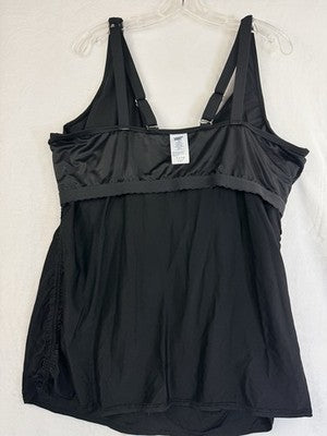 Lands End Tankini Top 24W Black Ruched Swim Underwire Plus Size New NWT