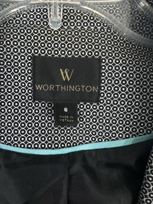 Worthington Blazer 6 Black White Open Front Jacket Geometric Print Stretch